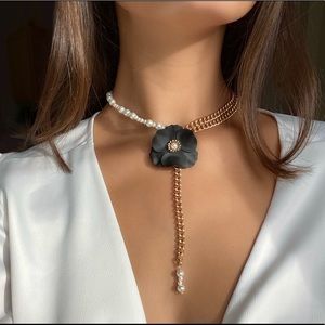 Gold and Pearl Necklace with Flower Charm